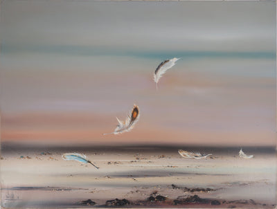 Bernard LOUEDIN : Légèreté, Plumes dans le vent, Tableau original (vue générale) - Crédit photo : Galerie Art.Paris