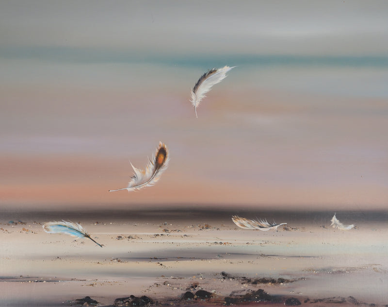 Bernard LOUEDIN : Légèreté, Plumes dans le vent, Tableau original (photo de détail 3) - Crédit photo : Galerie Art.Paris
