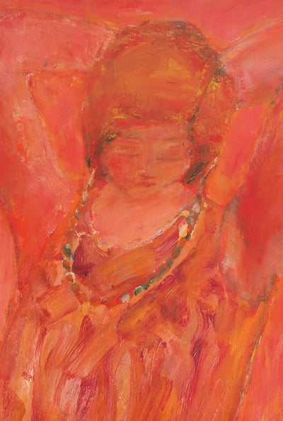 Pierre GARCIA-FONS : Jeune fille rouge au collier, Huile sur toile signée