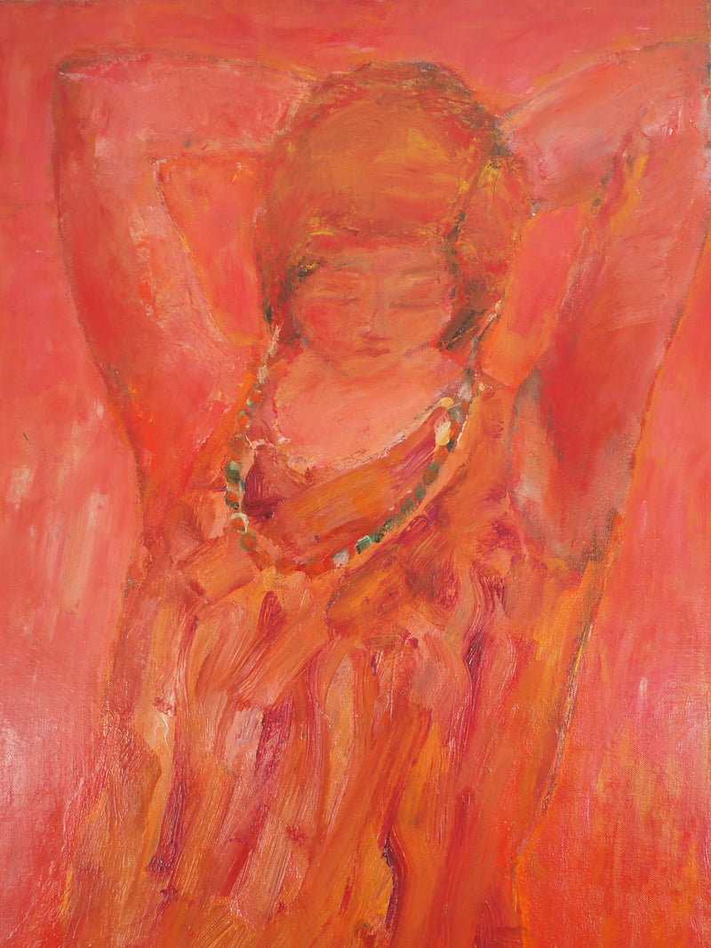 Pierre GARCIA-FONS : Jeune fille rouge au collier, Huile sur toile signée