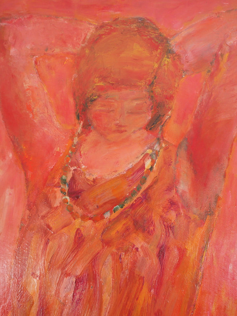 Pierre GARCIA-FONS : Jeune fille rouge au collier, Huile sur toile signée