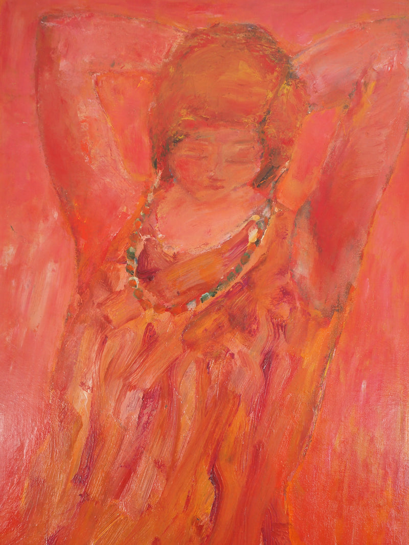 Pierre GARCIA-FONS : Jeune fille rouge au collier, Huile sur toile signée