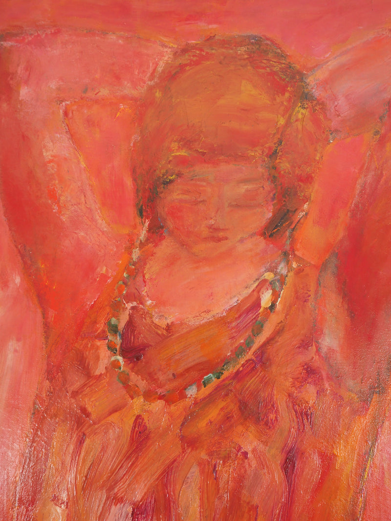 Pierre GARCIA-FONS : Jeune fille rouge au collier, Huile sur toile signée