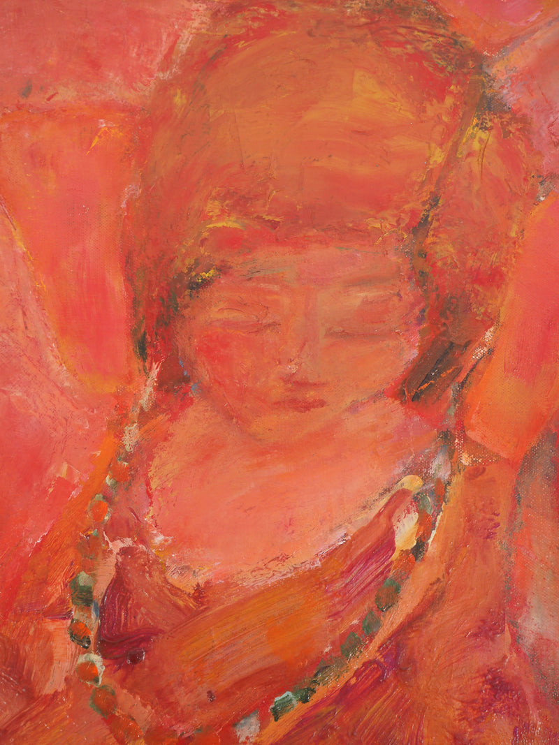 Pierre GARCIA-FONS : Jeune fille rouge au collier, Huile sur toile signée