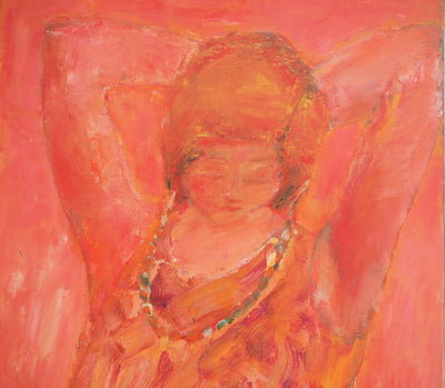 Pierre GARCIA-FONS : Jeune fille rouge au collier, Huile sur toile signée