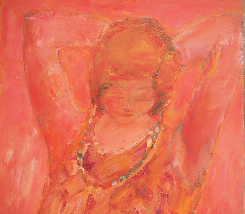 Pierre GARCIA-FONS : Jeune fille rouge au collier, Huile sur toile signée