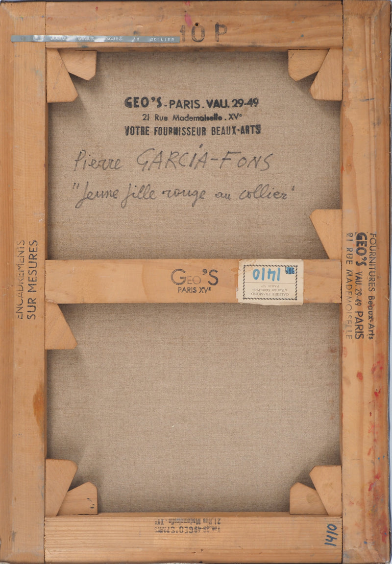 Pierre GARCIA-FONS : Jeune fille rouge au collier, Huile sur toile signée