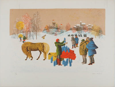 Sergio AGOSTINI : Scène d'hiver, Lithographie originale (vue générale) - Crédit photo : Galerie Art.Paris
