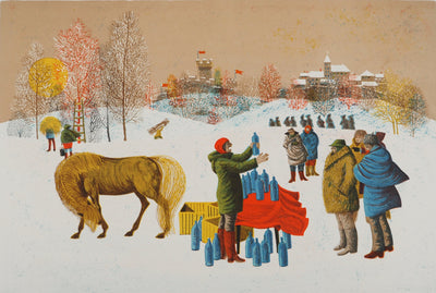 Sergio AGOSTINI : Scène d'hiver, Lithographie originale (photo de détail 3) - Crédit photo : Galerie Art.Paris