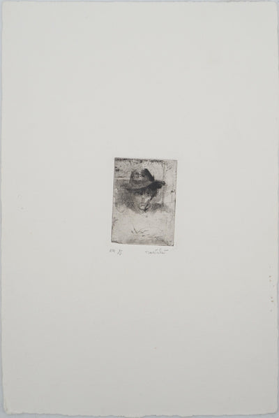 Bernard MARTELET : Portrait au chapeau, Gravure originale (vue générale) - Crédit photo : Galerie Art.Paris