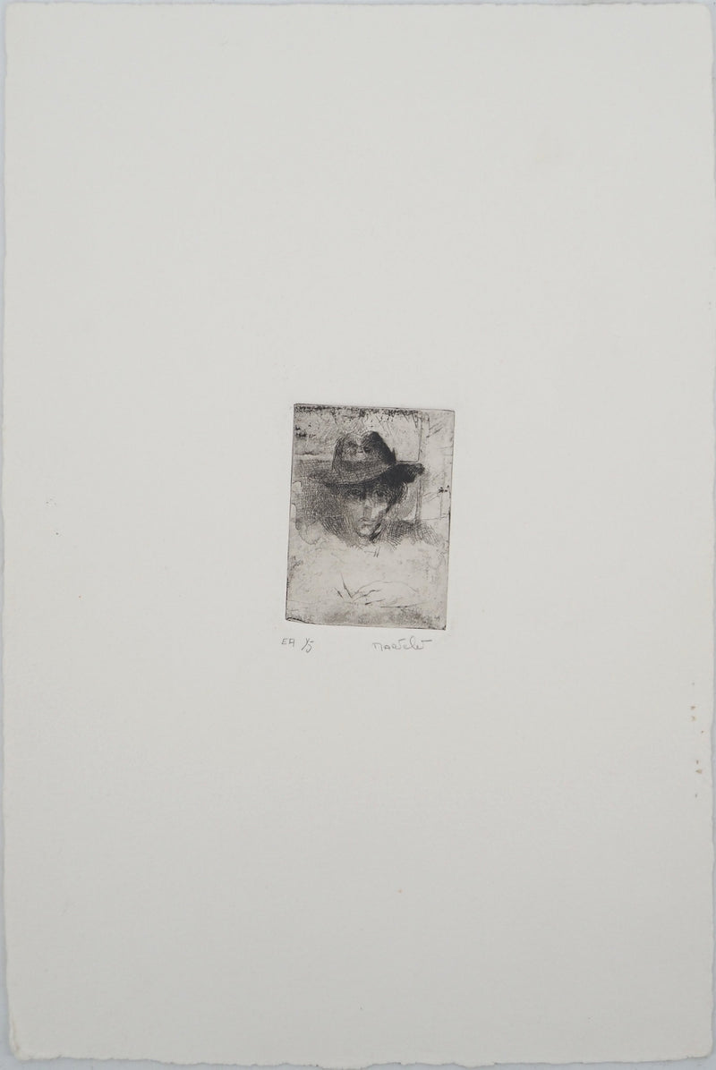Bernard MARTELET : Portrait au chapeau, Gravure originale (vue générale) - Crédit photo : Galerie Art.Paris