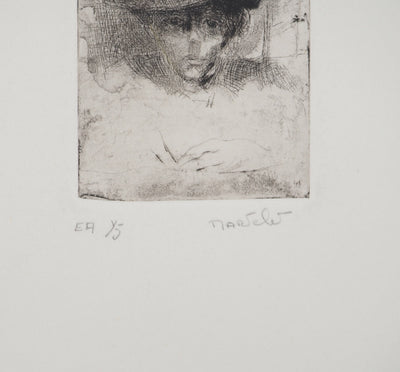 Bernard MARTELET : Portrait au chapeau, Gravure originale (photo de détail 2) - Crédit photo : Galerie Art.Paris