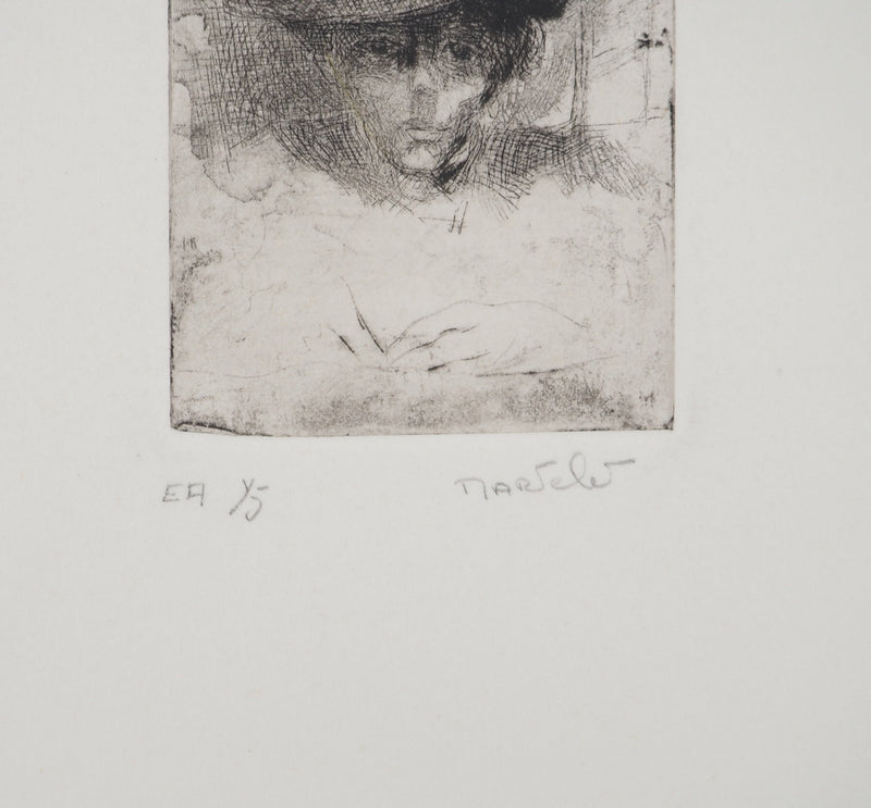 Bernard MARTELET : Portrait au chapeau, Gravure originale (photo de détail 2) - Crédit photo : Galerie Art.Paris