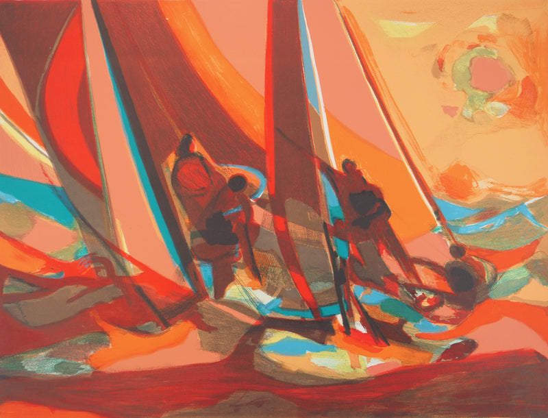 Marcel MOULY : Course à la voile, Lithographie originale (photo de détail 3) - Crédit photo : Galerie Art.Paris