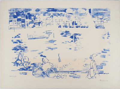 Emilio GRAU SALA : Promenade sur le port bleu, Lithographie originale (vue générale) - Crédit photo : Galerie Art.Paris