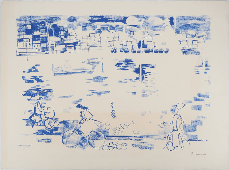 Emilio GRAU SALA : Promenade sur le port bleu, Lithographie originale (vue générale) - Crédit photo : Galerie Art.Paris
