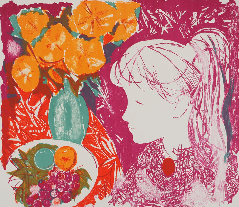 Emilio GRAU-SALA : Jeune fille au bouquet, Affiche originale (photo de détail 3) - Crédit photo : Galerie Art.Paris