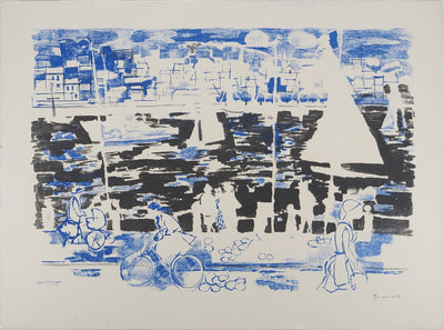 Emilio GRAU SALA : Promenade nocturne sur le port bleu, Lithographie originale (vue générale) - Crédit photo : Galerie Art.Paris