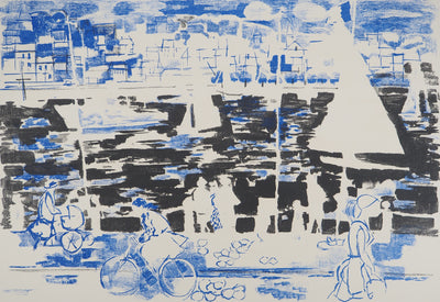 Emilio GRAU SALA : Promenade nocturne sur le port bleu, Lithographie originale (photo de détail 3) - Crédit photo : Galerie Art.Paris