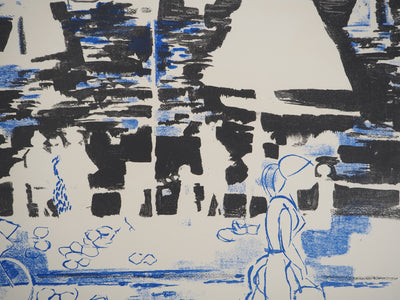 Emilio GRAU SALA : Promenade nocturne sur le port bleu, Lithographie originale (photo de détail 4) - Crédit photo : Galerie Art.Paris