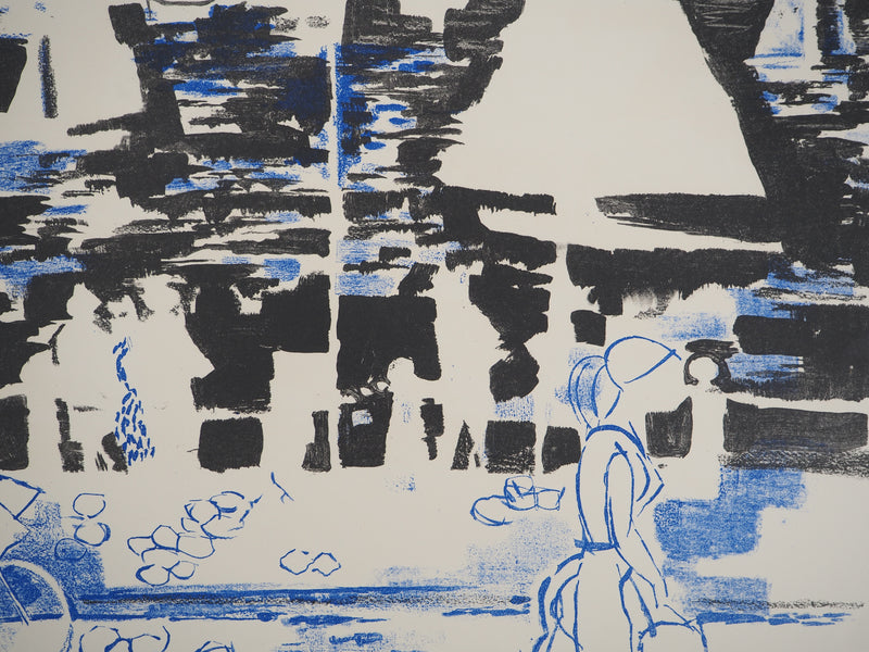 Emilio GRAU SALA : Promenade nocturne sur le port bleu, Lithographie originale (photo de détail 4) - Crédit photo : Galerie Art.Paris