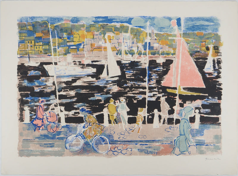 Emilio GRAU SALA : Après-midi sur le port,, Lithographie originale (vue générale) - Crédit photo : Galerie Art.Paris