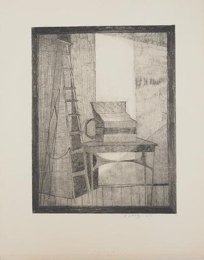 Guy KROHG : Intérieur à l'échelle, Gravure originale (vue générale) - Crédit photo : Galerie Art.Paris
