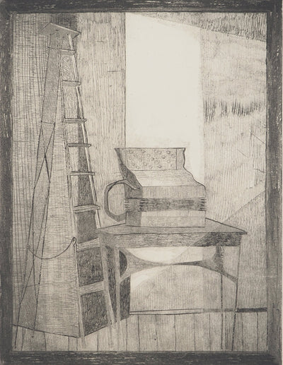 Guy KROHG : Intérieur à l'échelle, Gravure originale (photo de détail 3) - Crédit photo : Galerie Art.Paris