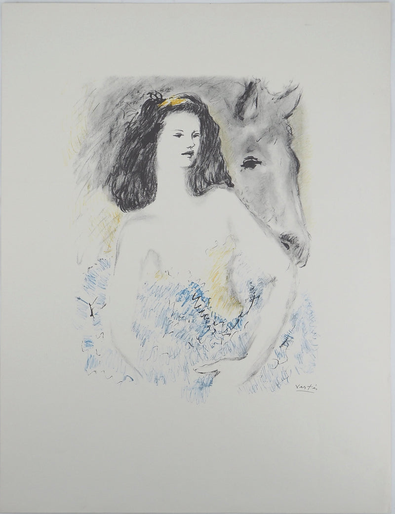 Marcel VERTES : La jeune fille et son cheval, Lithographie originale (vue générale) - Crédit photo : Galerie Art.Paris