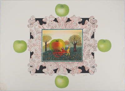 Isabel BAILLEN : La cueillette à la pomme, Lithographie originale (vue générale) - Crédit photo : Galerie Art.Paris