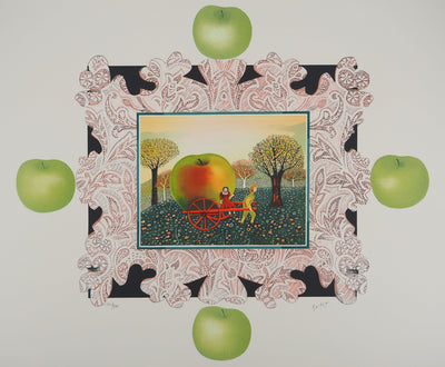 Isabel BAILLEN : La cueillette à la pomme, Lithographie originale (photo de détail 3) - Crédit photo : Galerie Art.Paris
