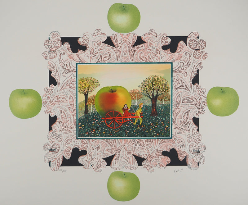 Isabel BAILLEN : La cueillette à la pomme, Lithographie originale (photo de détail 3) - Crédit photo : Galerie Art.Paris