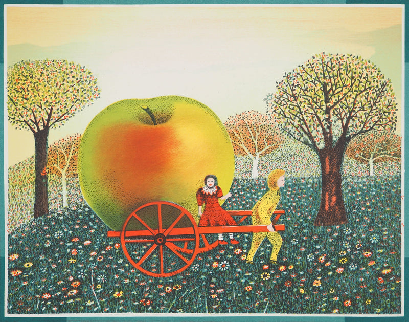 Isabel BAILLEN : La cueillette à la pomme, Lithographie originale (photo de détail 4) - Crédit photo : Galerie Art.Paris