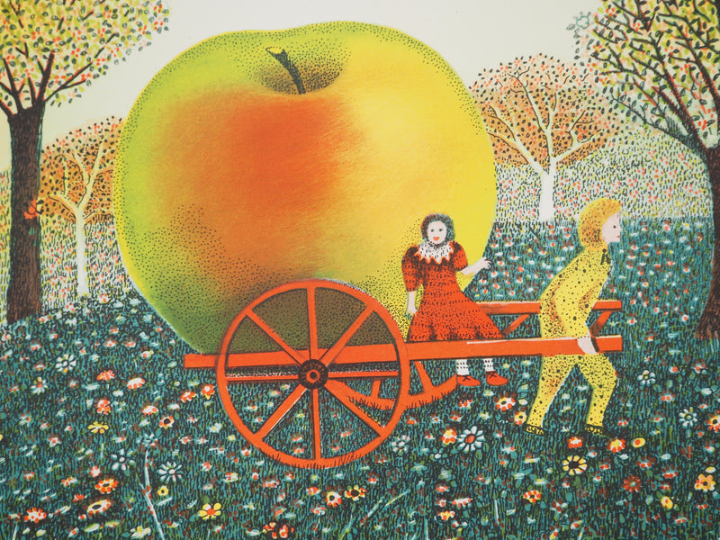Isabel BAILLEN : La cueillette à la pomme, Lithographie originale (photo de détail 5) - Crédit photo : Galerie Art.Paris