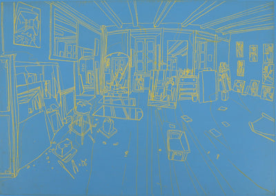 Pierre COLLIN : L'atelier à Conleau en bleu, 1er état, 2e version, Gravure originale (vue générale) - Crédit photo : Galerie Art.Paris