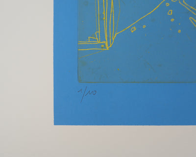 Pierre COLLIN : L'atelier à Conleau en bleu, 1er état, 2e version, Gravure originale (photo de détail 7) - Crédit photo : Galerie Art.Paris