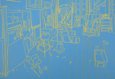 Pierre COLLIN : L'atelier à Conleau en bleu, 1er état, 2e version, Gravure originale (photo de détail 3) - Crédit photo : Galerie Art.Paris