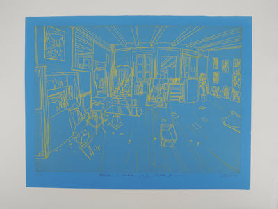 Pierre COLLIN : L'atelier à Conleau en bleu, 1er état, 2e version, Gravure originale (photo de détail 2) - Crédit photo : Galerie Art.Paris