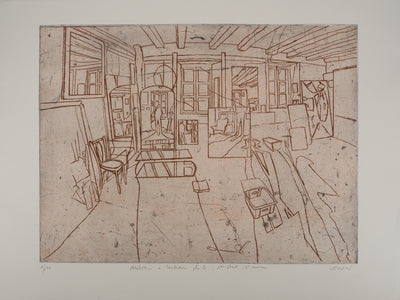 Pierre COLLIN : L'atelier à Conleau, 1er état, 2e version, Gravure originale (photo de détail 3) - Crédit photo : Galerie Art.Paris