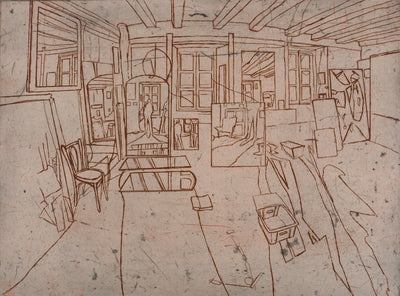 Pierre COLLIN : L'atelier à Conleau, 1er état, 2e version, Gravure originale (vue générale) - Crédit photo : Galerie Art.Paris