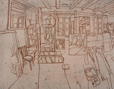 Pierre COLLIN : L'atelier à Conleau, 1er état, 2e version, Gravure originale (photo de détail 4) - Crédit photo : Galerie Art.Paris