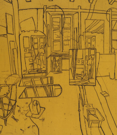 Pierre COLLIN : L'atelier à Conleau en jaune, 2e version, 1er état, Gravure originale (photo de détail 4) - Crédit photo : Galerie Art.Paris