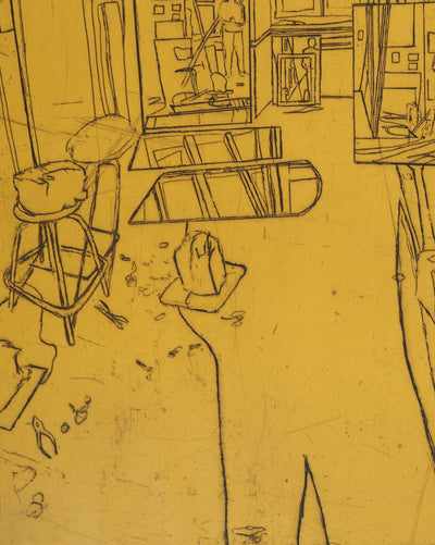 Pierre COLLIN : L'atelier à Conleau en jaune, 2e version, 1er état, Gravure originale (photo de détail 5) - Crédit photo : Galerie Art.Paris