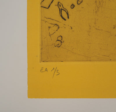Pierre COLLIN : L'atelier à Conleau en jaune, 2e version, 1er état, Gravure originale (photo de détail 7) - Crédit photo : Galerie Art.Paris
