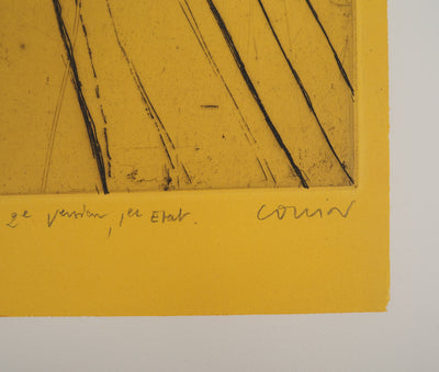 Pierre COLLIN : L'atelier à Conleau en jaune, 2e version, 1er état, Gravure originale (photo de détail 2) - Crédit photo : Galerie Art.Paris