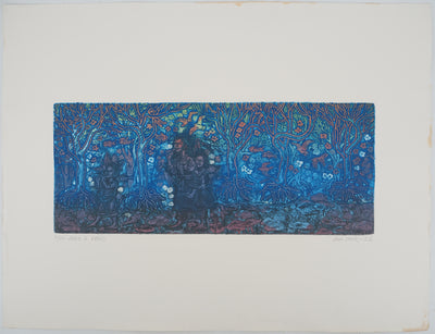 PAK DONG-IL : Dans la forêt bleue, Gravure originale (photo de détail 3) - Crédit photo : Galerie Art.Paris