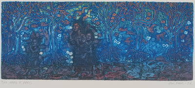 PAK DONG-IL : Dans la forêt bleue, Gravure originale (vue générale) - Crédit photo : Galerie Art.Paris