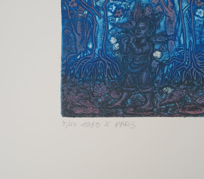 PAK DONG-IL : Dans la forêt bleue, Gravure originale (photo de détail 6) - Crédit photo : Galerie Art.Paris