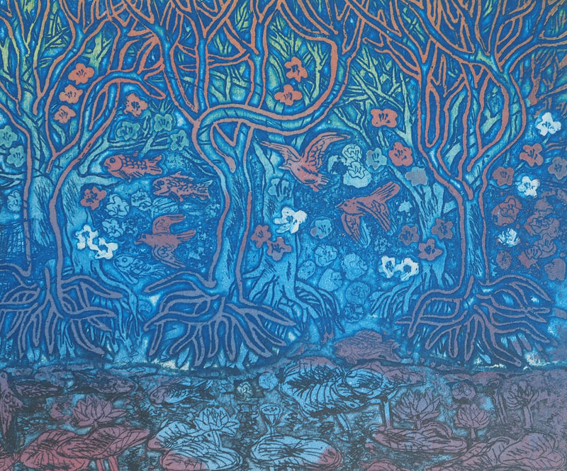 PAK DONG-IL : Dans la forêt bleue, Gravure originale (photo de détail 5) - Crédit photo : Galerie Art.Paris