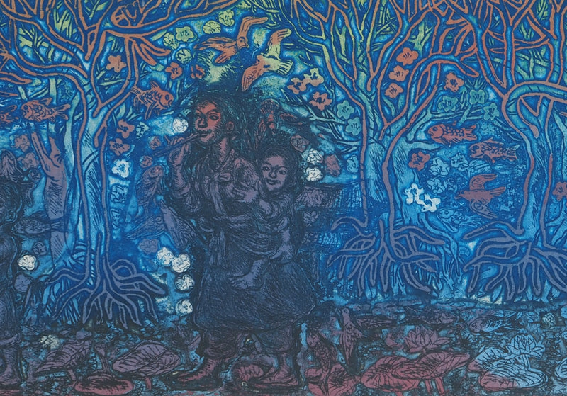 PAK DONG-IL : Dans la forêt bleue, Gravure originale (photo de détail 4) - Crédit photo : Galerie Art.Paris